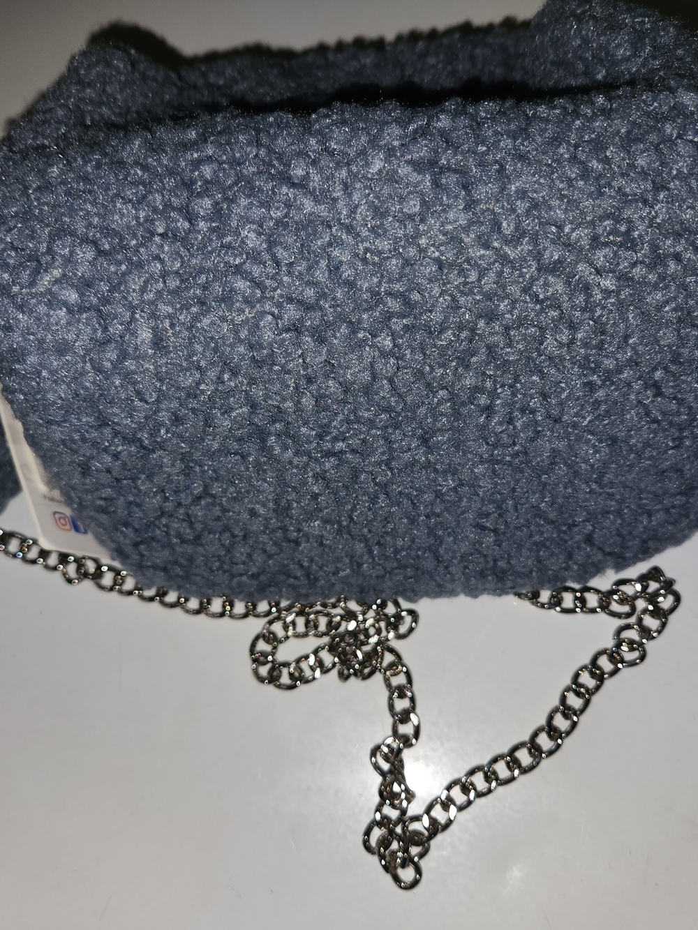 Plush Chain Crossbody Bag in Slate Blue